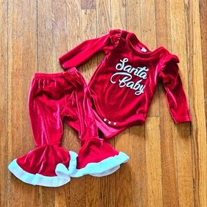 👶 5/$15 - Santa Baby Velvet Bell bottom 2 piece outfit